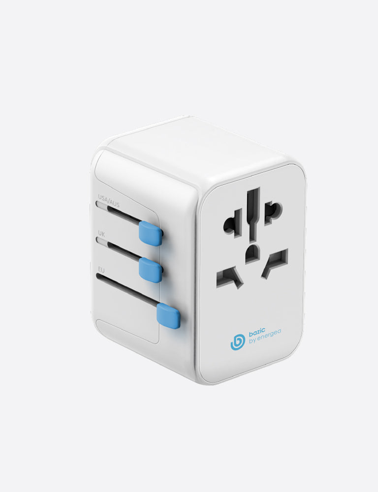 White universal adapter with 3 USB-C and 2 USB-A ports
